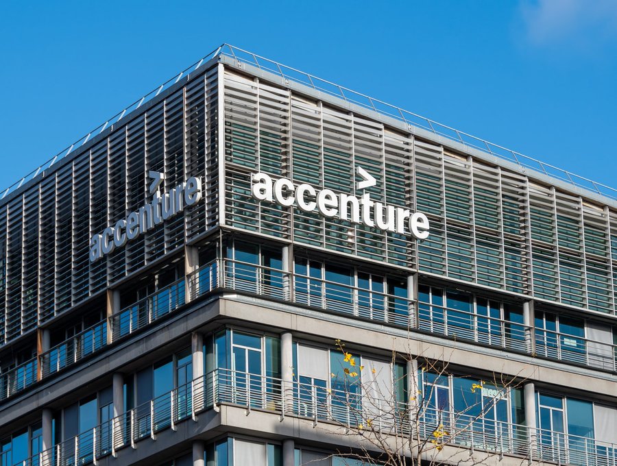 accenture logo in white text on building