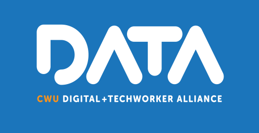 Logo saying 'DATA CWU Digital and Techworker Alliance' in white text on a blue background